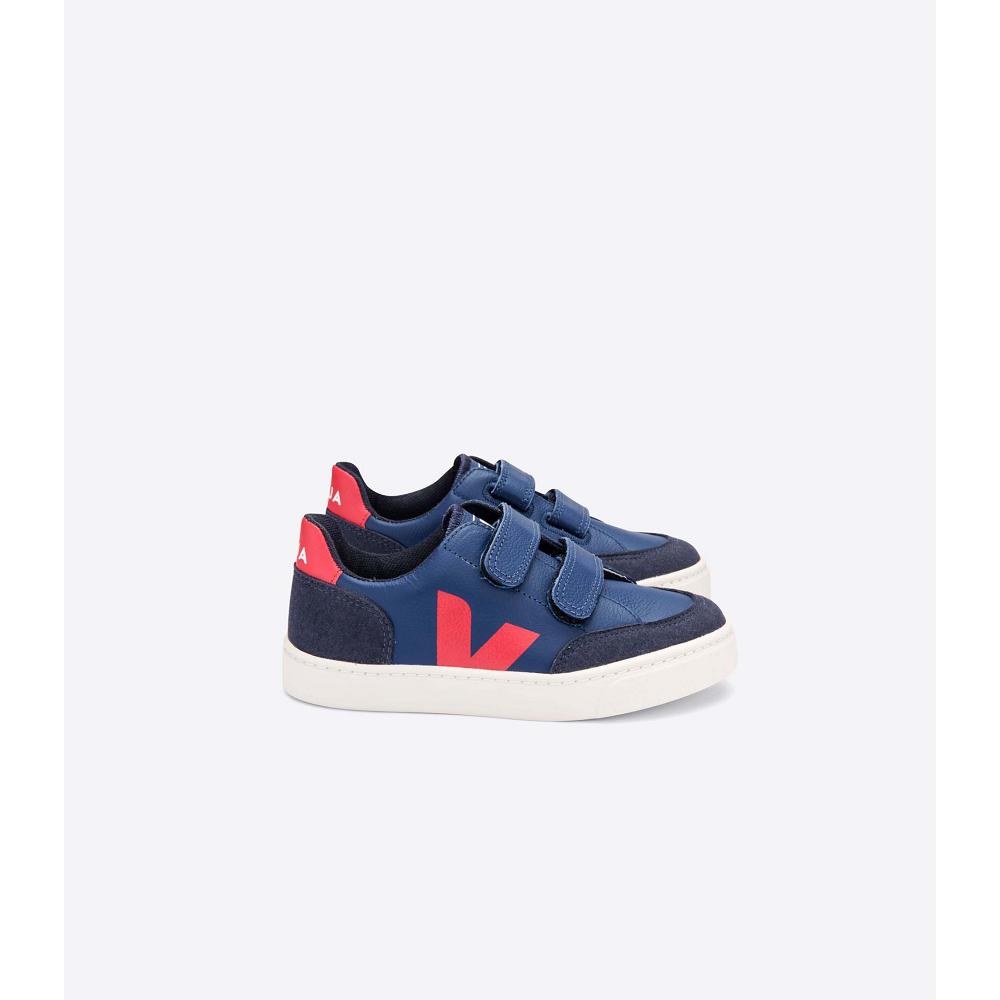 Veja V-12 LEATHER Kids\' Sneakers Navy | CA 874VRW